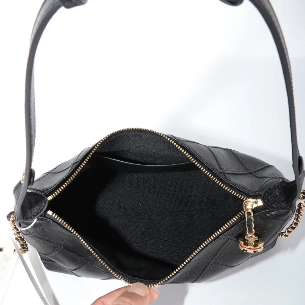 Tory Burch Black Quilted Leather Hobo Shoulder Bag